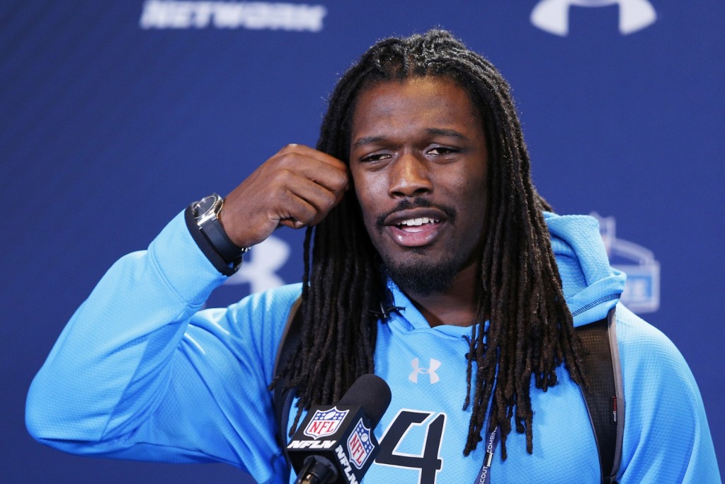 INDIANAPOLIS, IN - FEBRUARY 22: Former South Carolina defensive lineman Jadeveon Clowney speaks to the media during the 2014 NFL Combine at Lucas Oil Stadium on February 22, 2014 in Indianapolis, Indiana. (Photo by Joe Robbins/Getty Images)